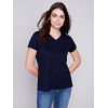 V-Neck Linen T-Shirt - Navy