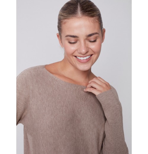 Knit Sweater with Back Lace-up Detail - Truffle