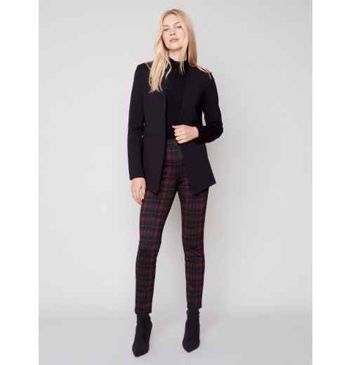 Plaid Ponte Skinny Pants - Ruby