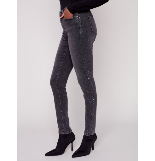 Skinny Jeans with Rhinestones - Charcoal