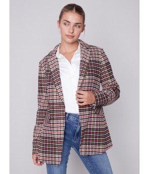 Tailored Plaid Blazer - Truffle