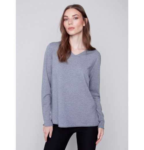 Basic V-Neck Sweater - Gray