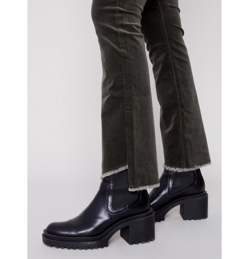 Bootcut Corduroy Pants with Asymmetrical Fringed Hem - Spruce