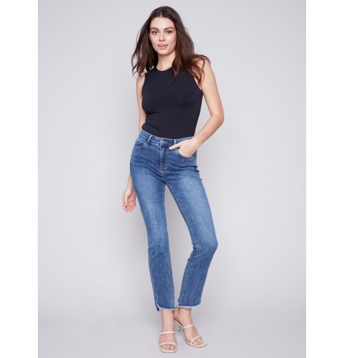 Bootcut Jeans with Asymmetrical Hem - Medium Blue