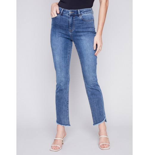 Bootcut Jeans with Asymmetrical Hem - Medium Blue