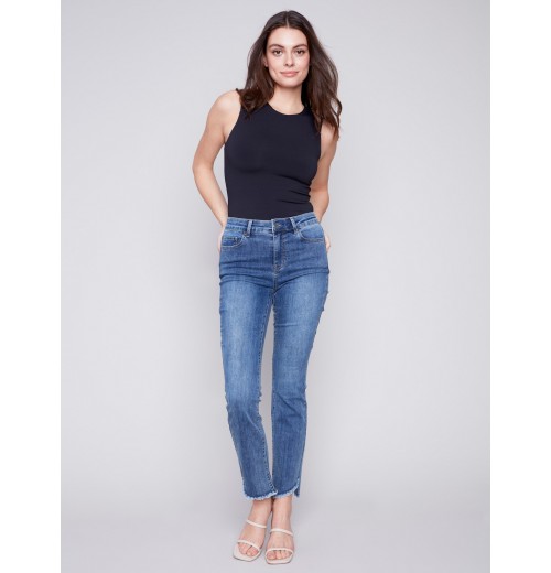 Bootcut Jeans with Asymmetrical Hem - Medium Blue