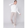 Bootcut Twill Pants with Asymmetrical Fringed Hem - Almond