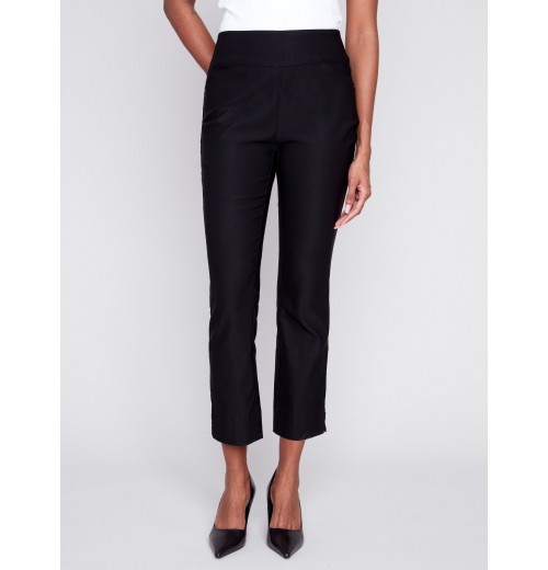 Capri Pants with Hem Slit - Black