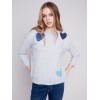 Cotton Sweater with Heart Patches - Grey