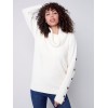 Cowl Neck Sweater with Button Detail - Ecru