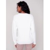 Crew Neck Sweater with Frayed Detail - Cream