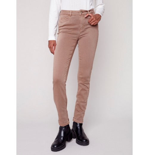 Cuffed Hem Twill Jeans - Truffle