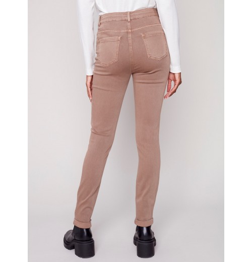 Cuffed Hem Twill Jeans - Truffle