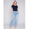 Flare Jeans with Decorative Buttons - Light Blue