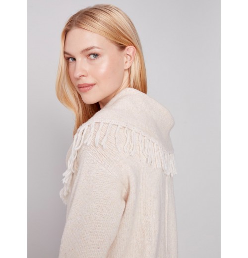 Fringed Cowl Neck Sweater - Ecru