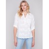 Half-Button Embroidered Cotton Blouse - White