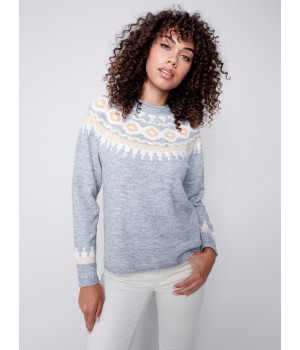 Jacquard Knit Ski Sweater - Gray