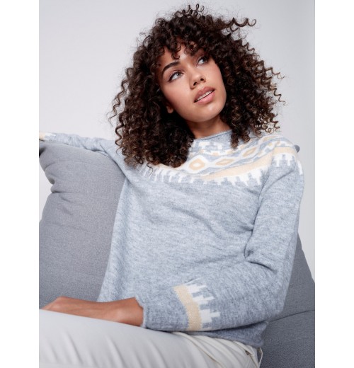 Jacquard Knit Ski Sweater - Gray