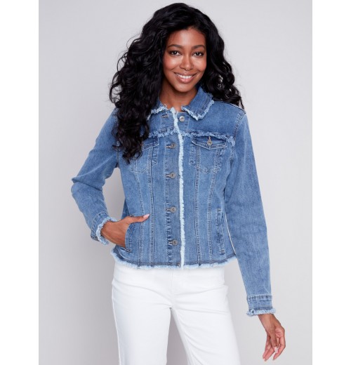 Jean Jacket with Frayed Edges - Medium Blue