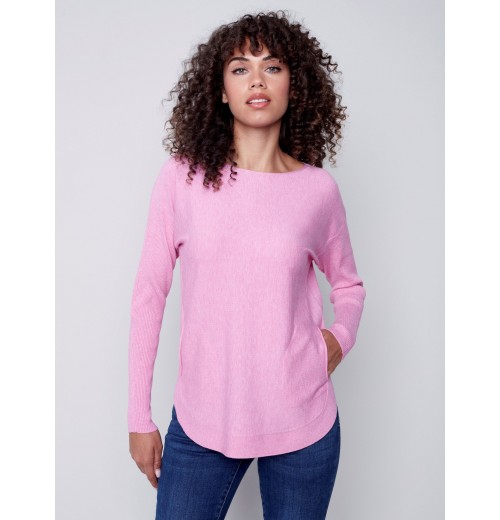 Knit Sweater with Back Lace-up Detail - Orchid