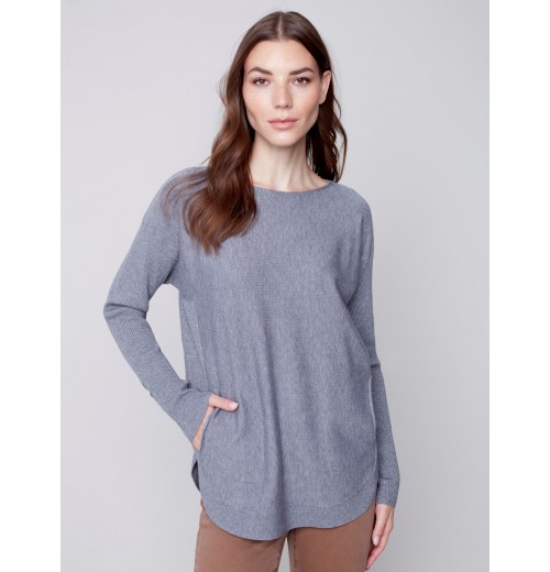 Knit Sweater with Lace-up Cuffs - Gray