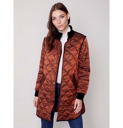 Long Quilted Puffer Jacket - Cinnamon