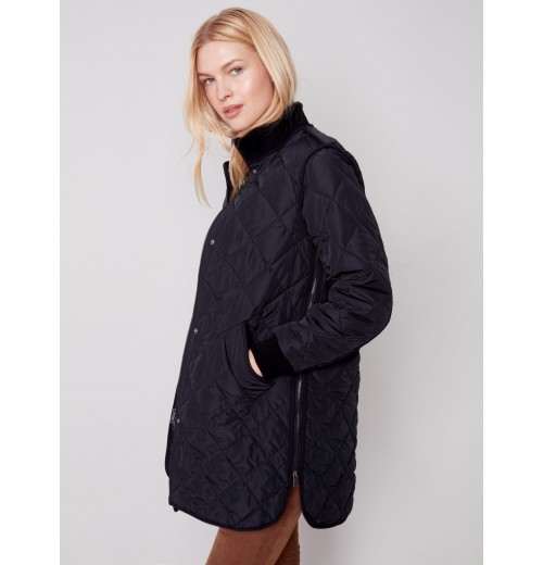 Long Quilted Puffer Jacket - Black