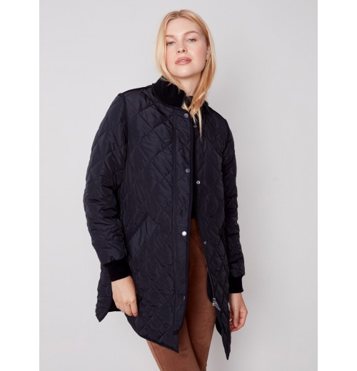 Long Quilted Puffer Jacket - Black