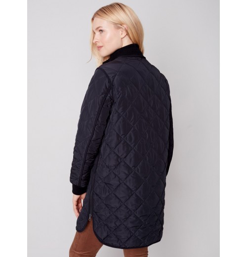 Long Quilted Puffer Jacket - Black