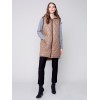 Long Quilted Puffer Vest with Hood - Truffle