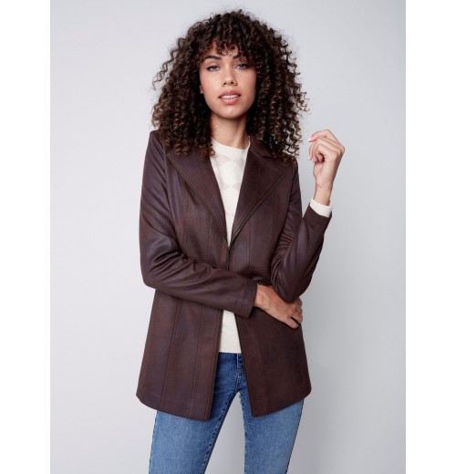 Long Vintage Faux Suede Jacket - Chocolate