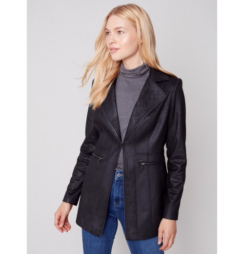 Long Vintage Faux Suede Jacket - Black