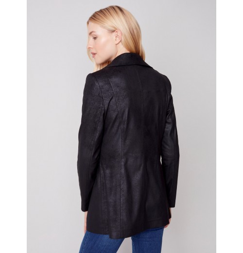 Long Vintage Faux Suede Jacket - Black