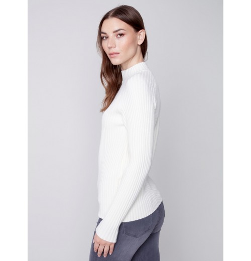 Mock Neck Rib Sweater - Ecru