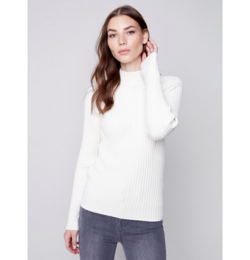 Mock Neck Rib Sweater - Ecru