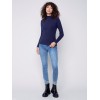 Mock Neck Rib Sweater - Navy