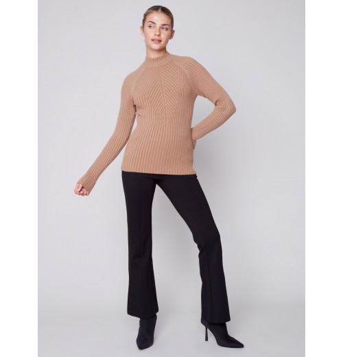 Mock Neck Rib Sweater - Truffle