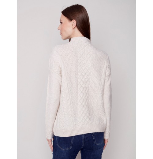 Mock Neck Sweater with Honeycomb Stitch - Almond