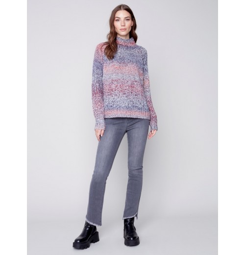 Flex Yarn Sweater with Mock Neck - Multicolor