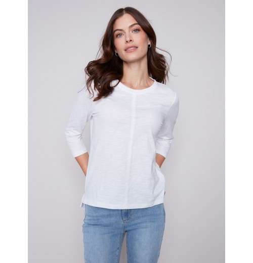 Organic Cotton Slub Knit Top - White