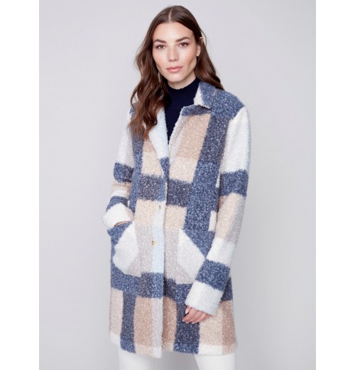 Plaid Bouclé Knit Coat - Snowflake