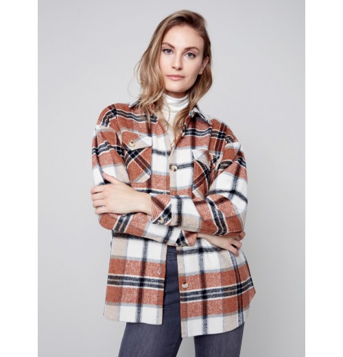 Plaid Flannel Shirt Jacket - Cider