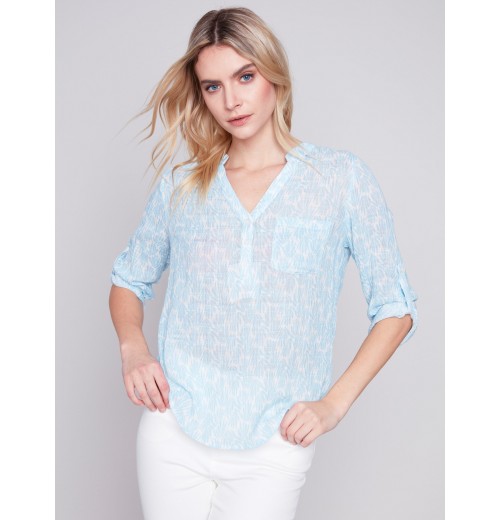 Printed Cotton Gauze Blouse - Sky