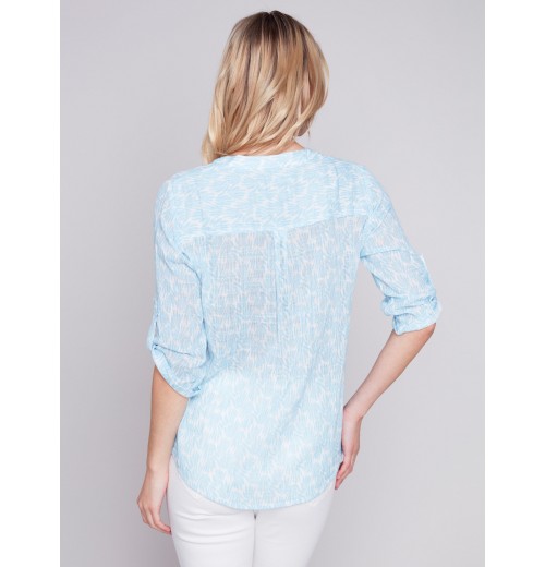 Printed Cotton Gauze Blouse - Sky