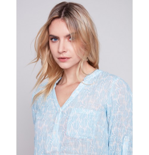 Printed Cotton Gauze Blouse - Sky