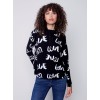 Printed Ottoman Cotton Funnel Neck Sweater - Black & White