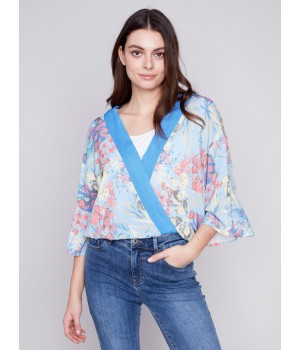 Printed Overlap Blouse - Lillypad