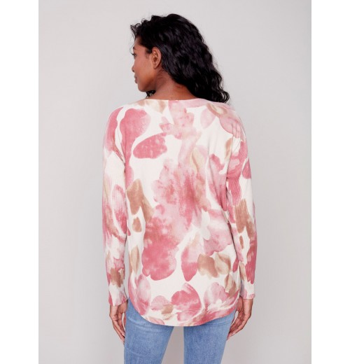 Printed Plush Knit Sweater - Orchid