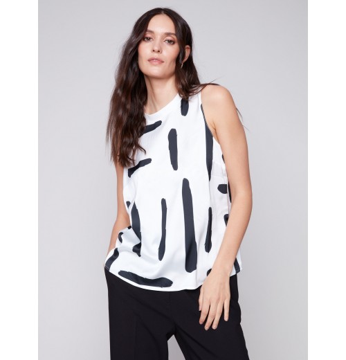 Printed Sleeveless Satin Top - Paint Brush