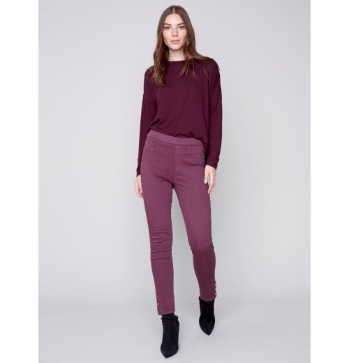 Pull-On Twill Pants with Snap Button Hem - Port